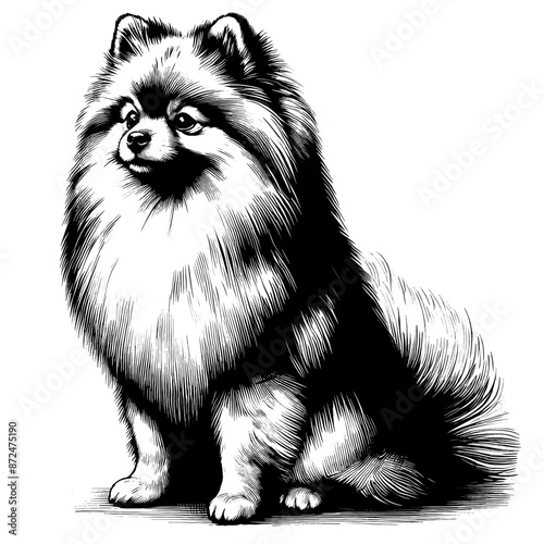 Hand drawn Cute Pomeranian dog in full-body, vector sketch isolated on white background.