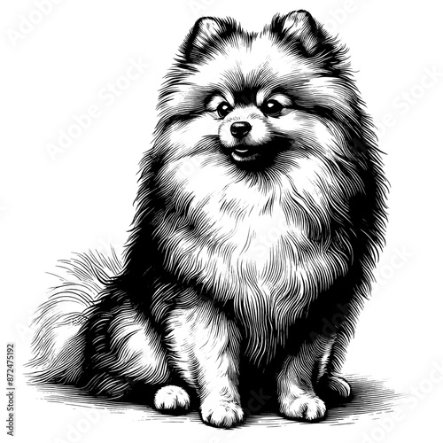 Hand drawn Cute Pomeranian dog in full-body, vector sketch isolated on white background.