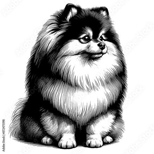 Hand drawn Cute Pomeranian dog in full-body, vector sketch isolated on white background.