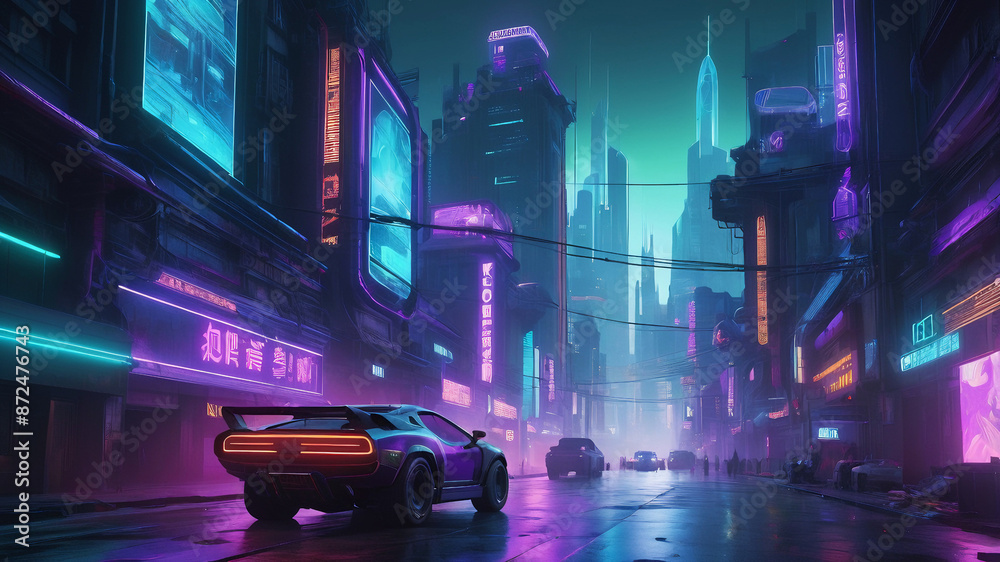 city at night anime style