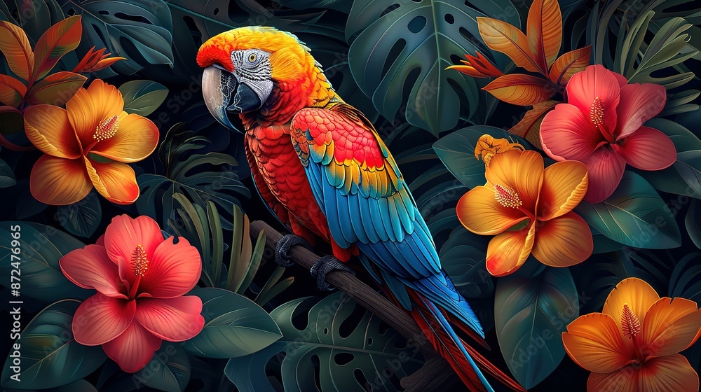 Fototapeta premium Proud Macaw in Lush Tropical Jungle