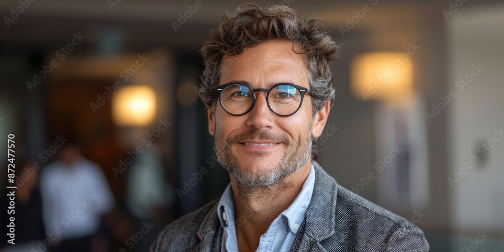 Fototapeta premium man with glasses and beard smiling, ai