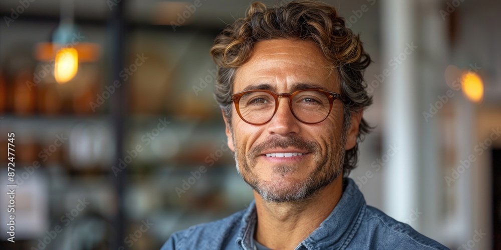 Fototapeta premium man with glasses and beard smiling, ai