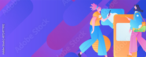 Virtual characters social communication concept business flat vector hand drawn illustration
