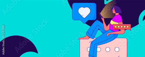 Virtual characters social communication concept business flat vector hand drawn illustration
