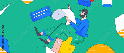 Virtual characters social communication concept business flat vector hand drawn illustration
