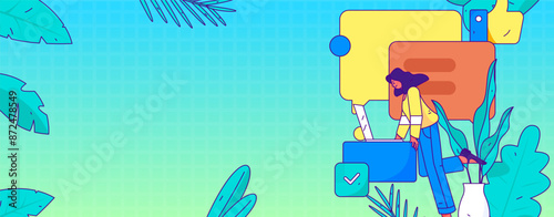Virtual characters social communication concept business flat vector hand drawn illustration
