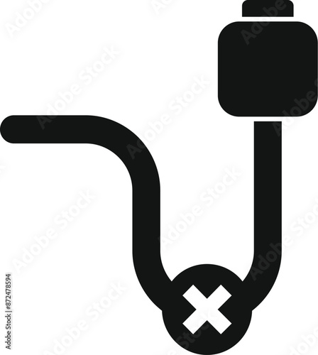 Simple black and white icon of a plumbing system with a clogged pipe