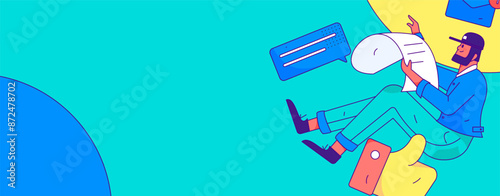 Virtual characters social communication concept business flat vector hand drawn illustration
