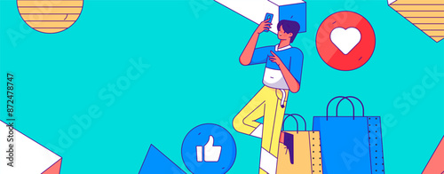 Virtual characters social communication concept business flat vector hand drawn illustration
