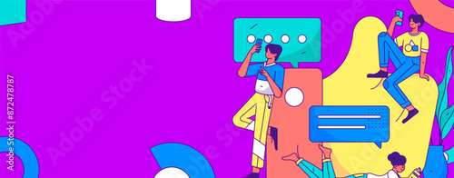 Virtual characters social communication concept business flat vector hand drawn illustration
