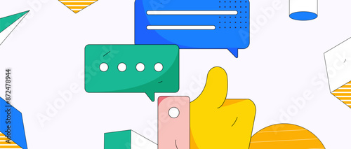 Virtual characters social communication concept business flat vector hand drawn illustration
