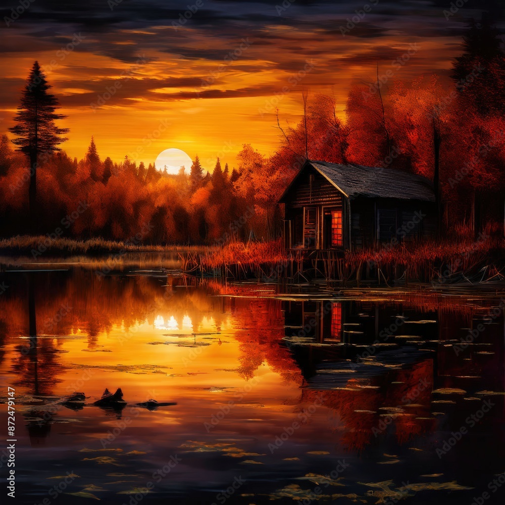 Fototapeta premium an ai generated image, charming cottage nestled in an autumn forest