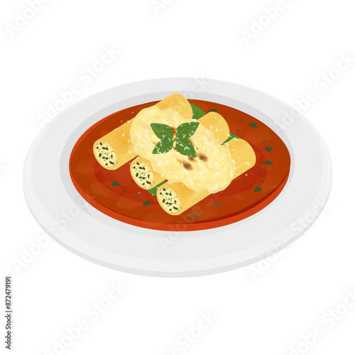 Vector illustration logo Clip art  Pasta Cannelloni ricotta on a plate