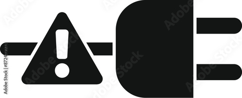 Black and white icon of an electric plug showing an exclamation point warning sign