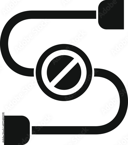 Black and white icon of a cable being disconnected, indicating a stop to connecting wires