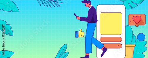 Virtual characters social communication concept business flat vector hand drawn illustration
