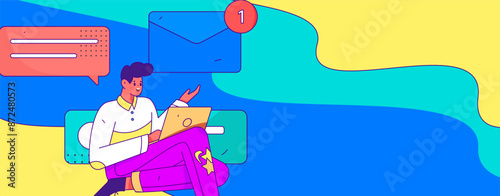 Virtual characters social communication concept business flat vector hand drawn illustration
