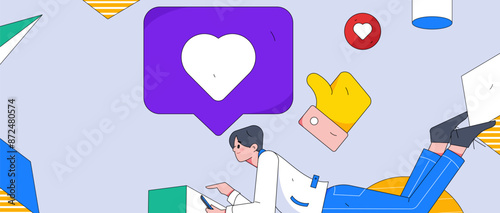 Virtual characters social communication concept business flat vector hand drawn illustration
