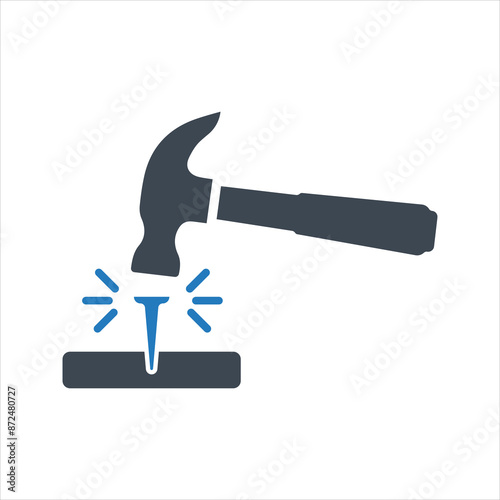 Repair icon. Hammer and nail icon. Vector and glyph