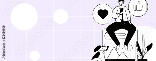 Virtual characters social communication concept business flat vector hand drawn illustration
