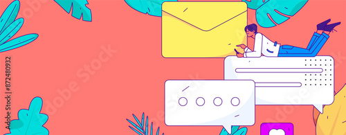 Virtual characters social communication concept business flat vector hand drawn illustration
