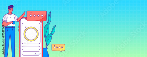 Virtual characters social communication concept business flat vector hand drawn illustration
