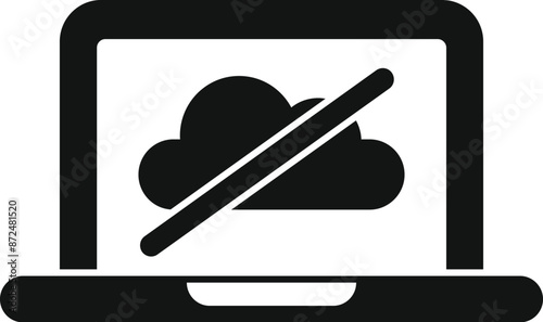 Black and white icon of a laptop displaying a disconnected cloud, representing a lack of internet access