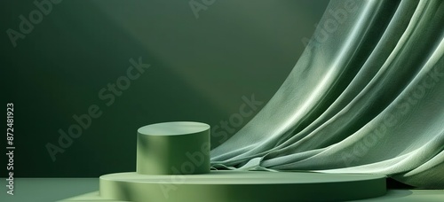 Green Fabric Draped Over Cylinder Platform