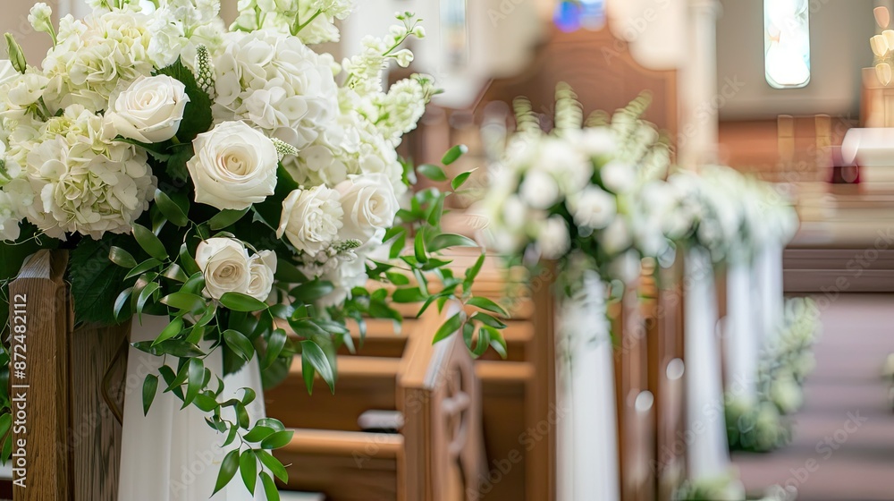 Fototapeta premium White Floral Decorations in Church Setting