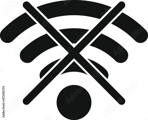 Simple black icon representing a wifi signal crossed out, indicating no wireless connection is available
