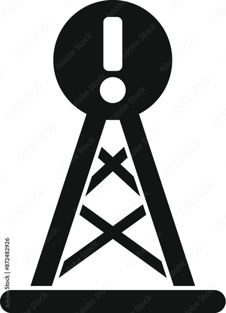Naklejka premium Black silhouette of a signal tower with an exclamation mark, warning about danger