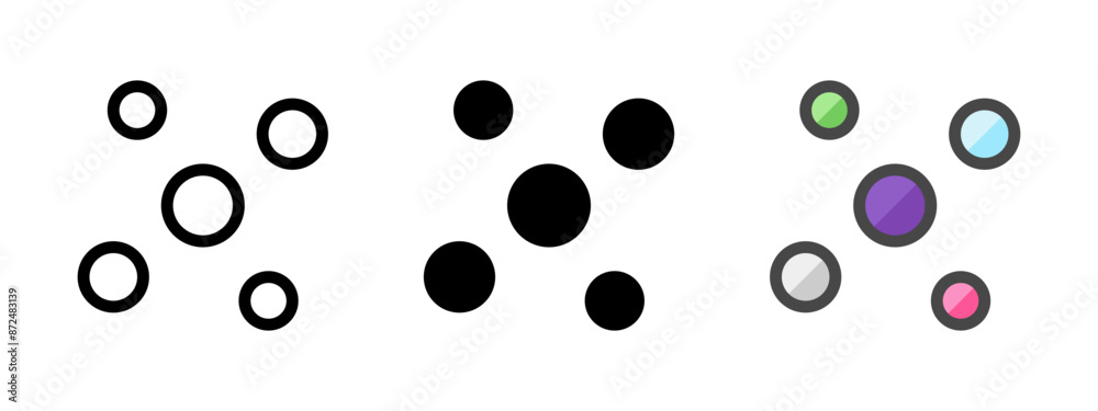 Multipurpose orbs vector icon in outline, glyph, filled outline style. Three icon style variants in one pack.