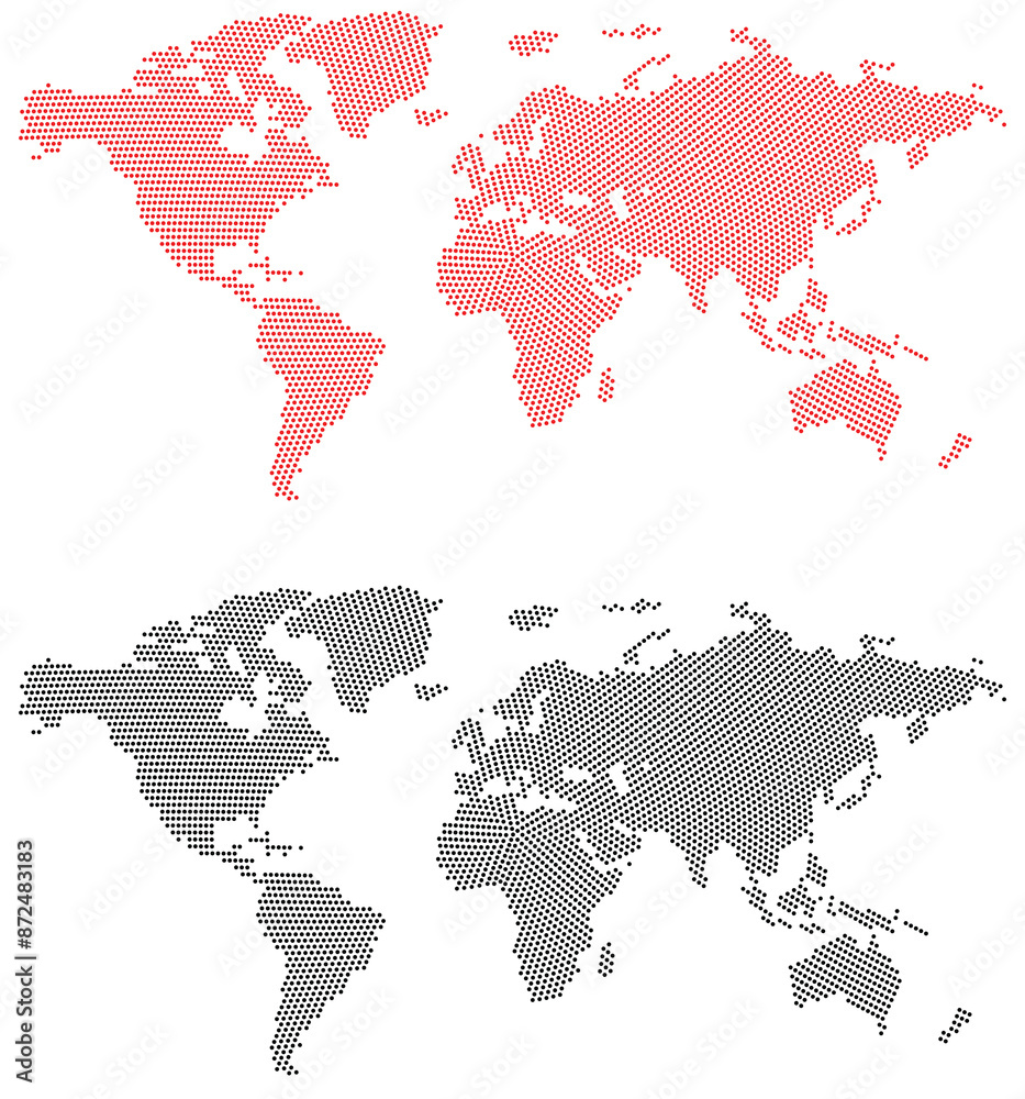 Obraz premium black and Red halftone dotted world map illustration vector