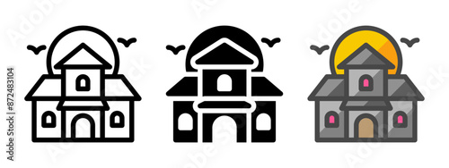 Multipurpose haunted house vector icon in outline, glyph, filled outline style. Three icon style variants in one pack.
