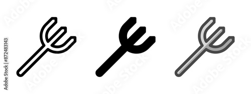 Multipurpose pitchfork vector icon in outline, glyph, filled outline style. Three icon style variants in one pack.