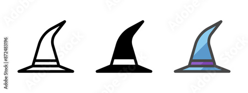 Multipurpose witch hat vector icon in outline, glyph, filled outline style. Three icon style variants in one pack.
