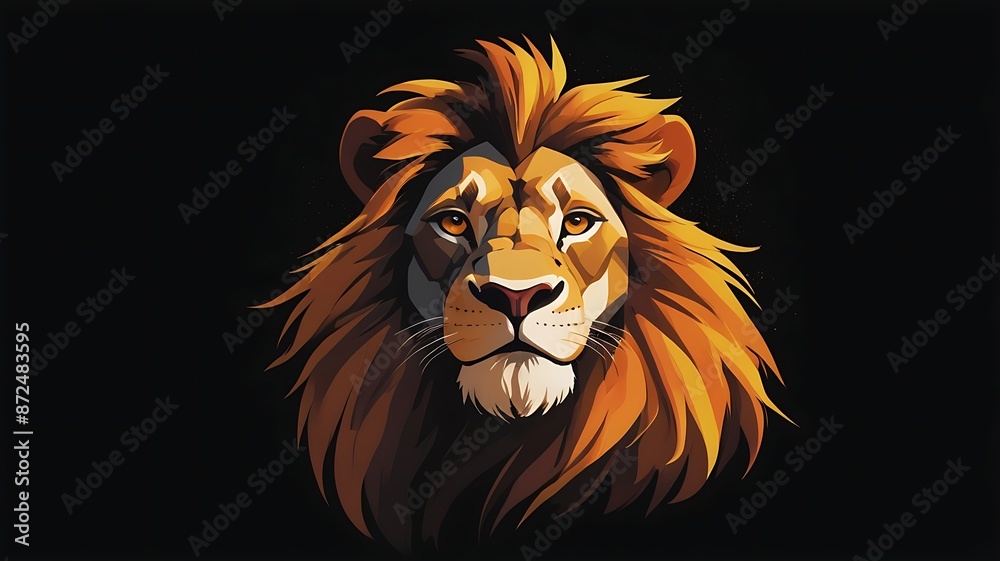 A stylized digital illustration of a lion’s head with a focused expression, set against a black background A stylized digital illustration of a lion’s head with a focused expression, set against a black background