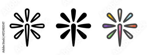 Multipurpose fireworks vector icon in outline, glyph, filled outline style. Three icon style variants in one pack.