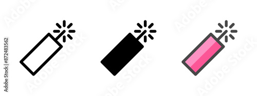 Multipurpose firecracker vector icon in outline, glyph, filled outline style. Three icon style variants in one pack.