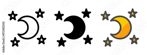 Multipurpose moon vector icon in outline, glyph, filled outline style. Three icon style variants in one pack.