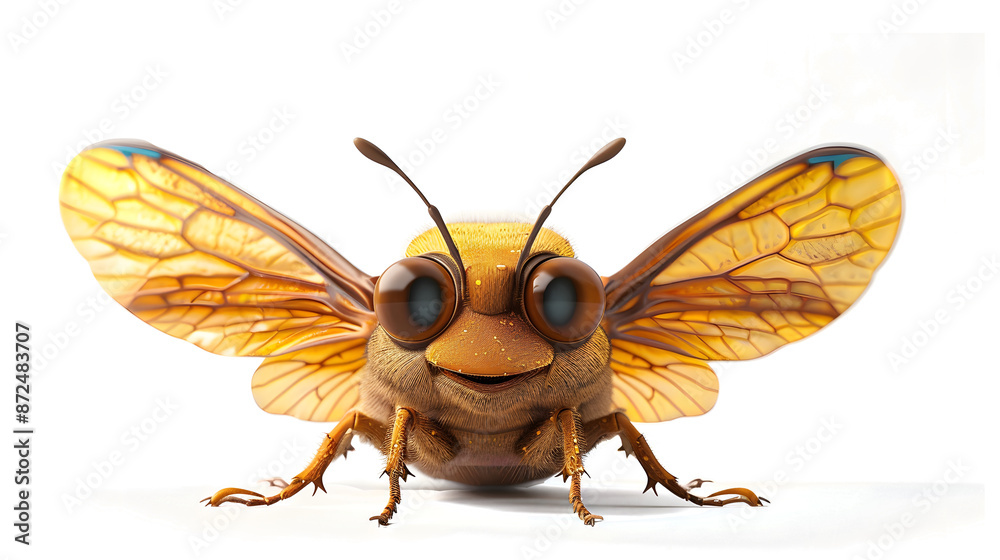 3D cartoon cicada with a delighted expression, its wings partially open, PNG file transparent background 3D cartoon cicada with a delighted expression, its wings partially open, PNG file transparent background