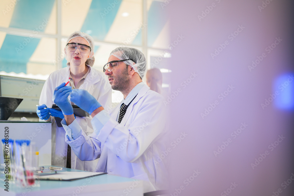 scientists perform experiments and record data. people arranges equipment with test tubes and chemicals for producing medicine and biochemistry. man hold tubes of chemical liquids and plant samples. scientists perform experiments and record data. people arranges equipment with test tubes and chemicals for producing medicine and biochemistry. man hold tubes of chemical liquids and plant samples.