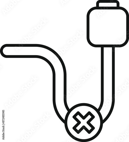 Black outline icon representing a usb cable that is being unplugged