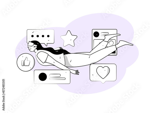 Virtual characters social communication concept business flat vector hand drawn illustration
