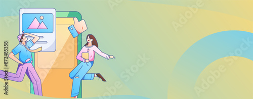 Virtual characters social communication concept business flat vector hand drawn illustration
