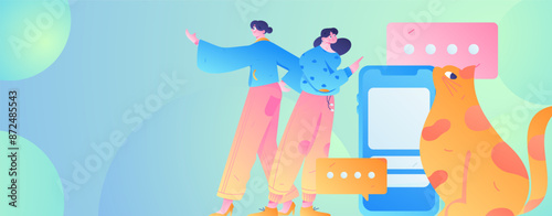 Virtual characters social communication concept business flat vector hand drawn illustration
