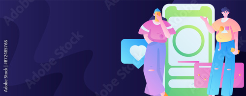 Virtual characters social communication concept business flat vector hand drawn illustration
