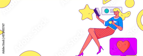 Virtual characters social communication concept business flat vector hand drawn illustration
