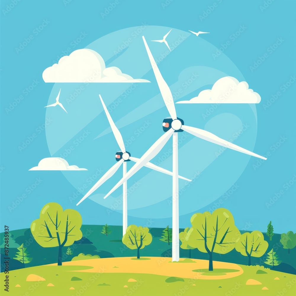 Fototapeta premium 36. Wind energy technology, advanced turbines, flat design illustration